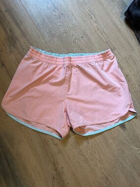 Bass Pro Shops Coral Pink Athletic Shorts with Light Blue Trim